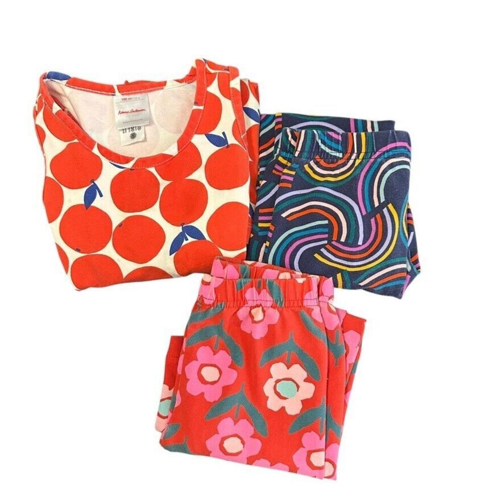 Hanna Andersson Dress & Floral Pants Bundle Girls 100/ 4US Orange Pink Floral